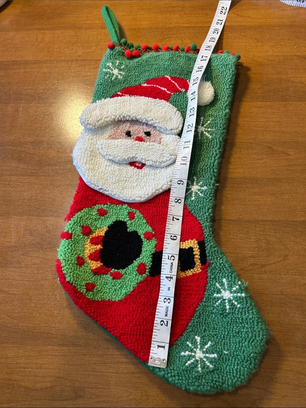 Handcrafted Green and Red Santa Christmas Stocking